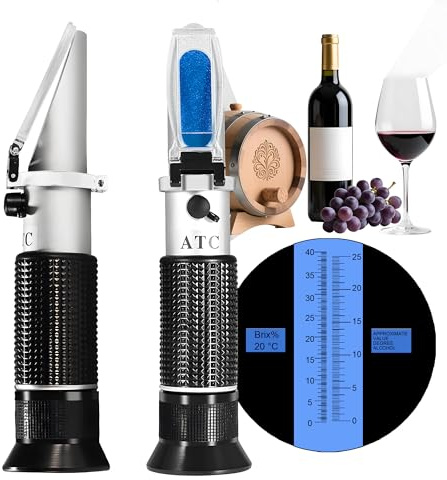 Vino Rifrattometro Tenuto in Mano,V·RESOURCING Brix/Alcol Rifrattometro con ATC per Vinificazione Homebrew kit, Dual Scale (Brix 0 – 40%,Alcol 0 – 25%)