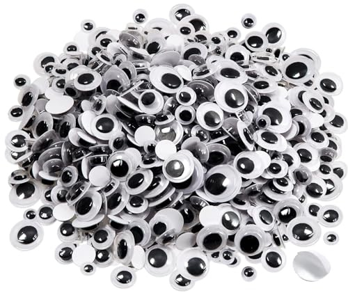 TOAOB 800 Stück Wackelaugen Selbstklebende 6mm 8mm 10mm 12mm 15mm Kulleraugen Selbstklebende Wiggle Googly Eyes Kunststoff Augen zum Basteln Bastelaugen für Scrapbooking Kunsthandwerk Zubehör