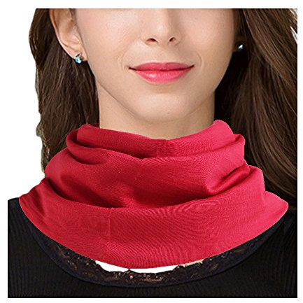 UK_Stone Damen 30% Seide 70% Wolle Unifarbe Rot Schlauchschal Loop Halstuch Abnehmbar Faux Kragen (Unifarbe_Rot)