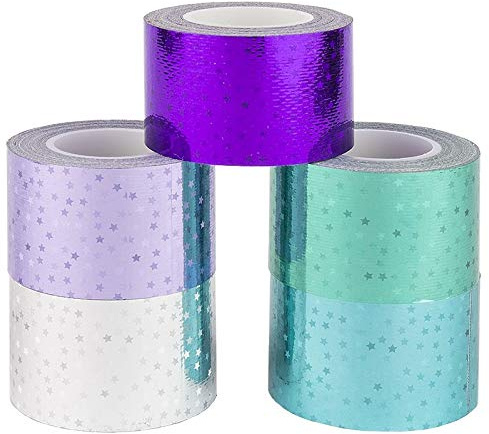 Ideen mit Herz Deko-Klebeband, 30mm x 5m, 5 Rollen | Washi Tape | Masking Tape | Dekoband | Laseroptik, gelasert, Hologramm, Holografie, 5 Farben (kalte Farben, Laserstars)