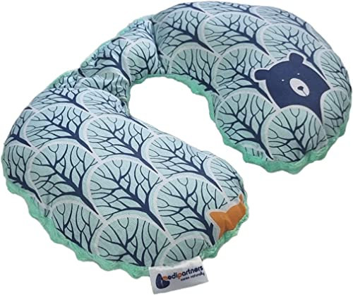 Medi Partners Cuscini da Viaggio Bambini Cuscino per Collo Seggiolino Auto - 100% Cotone Minky Bambino Poggiatesta Cervicale Testa Neonato Aereo Pillow (Foresta con menthe Minky)