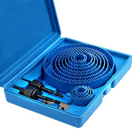 BE-TOOL Kit de coupe en métal, forets ronds, 13 pièces, scie cloche durable, outils de coupe pour plaques de plâtre, bois, MDF, aluminium et bureaux d'ordinateur (bleu)