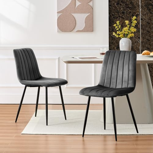 CLIPOP Esszimmerstühle 2er Set,Samt Gepolsterte Küchenstühle mit Stabilen Metallbeinen, Lounge Wohnzimmerstuhl für Zuhause, Büro und Hotel (2er Set, Grau)