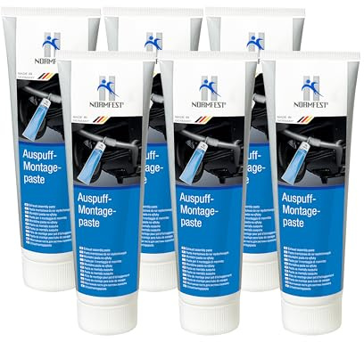 Normfest Auspuff-Montagepaste – Abdichtende, hitzebeständige Paste für Auspuffanlagen, Muffen- und Klemmenverbindungen, einfache Verarbeitung, schnelltrocknend, asbestfrei – 6x 150g