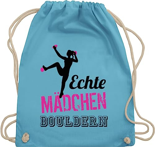 Turnbeutel Rucksack - Echte Mädchen bouldern fuchsia/schwarz - Unisize - Hellblau - geschenke für boulderer kinderturnbeutel sport boulder beutel sportbeutel tasche kinder 25. geburtstag gehen