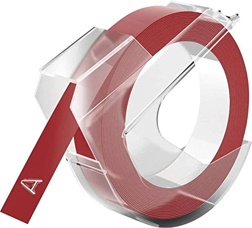 DYMO Original Prägeband | 3D weiß auf rot | 9 mm x 3 m | selbstklebendes Kunststoff Etikettenband | für Junior & Omega Beschriftungsgerät | 1 Stück