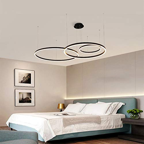 FUMIMID LED Pendellampe Wohnzimmerlampe Pendelleuchte Dimmbar Mit Fernbedienung Kronleuchter Moderne Esstischlampe Aluminium Runde Acryl Beleuchtung Deckenleuchte,Schwarz,3laps20+40+60cm
