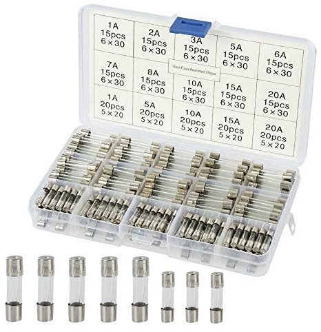 ETOPARS 250 Pcs Fusibles de Fundición Rápida Fusibles de Tubo de Vidrio Rápido Soplo 5x20mm 1A 5A 10A 15A 20A, 6x30mm 1A 2A 3A 5A 6A 7A 8A 10A 15A 20A