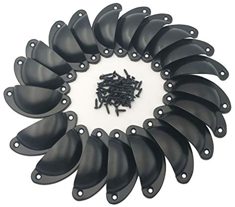 20 Pieces Türknauf Vintage Griffe Möbel, Möbelgriffe Türknöpfe Muschelgriff | Furniture Knobs with Screws for Schrank Griffe Antik Möbelgriff Halbkreis Schwarz