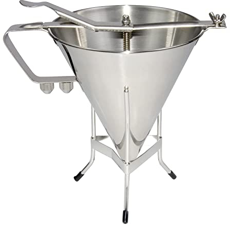 uyoyous Stainless Steel Piston Funnel Confectionery Funnel with Stand 1.8L Baking Dispenser funnel with Three Nozzles for Baking Cake Desserts Making Bakery Use
