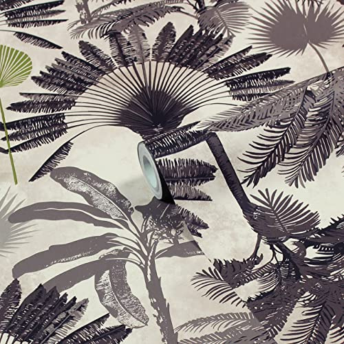 furn. Malaysisk palm tryckt tapet, rouge/kol