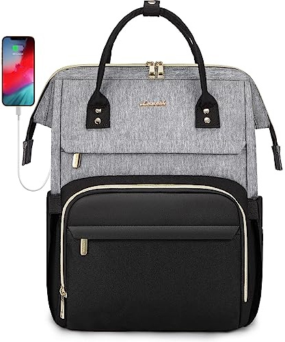 LOVEVOOK Laptop Backpack Women 17 inch, Large School Computer Bag with USB Port, Work Backpacks Bags for Womens Business College Travel, Rucksack for Teacher Nurse,GreyBlack | Work Backpacks Bags with USB Port for Womens Business College Travel, Rucksack for Teacher Nurse,GreyBlack