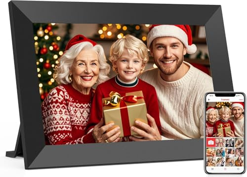 YOUYU Digitaler Bilderrahmen 10 Zoll WiFi, Touch Elektronischer Bilderrahmen, Digitaler Fotorahmen mit 32GB Speicher, Teilen von Fotos Diashow und Videos überall über Frameo APP - Schwarz