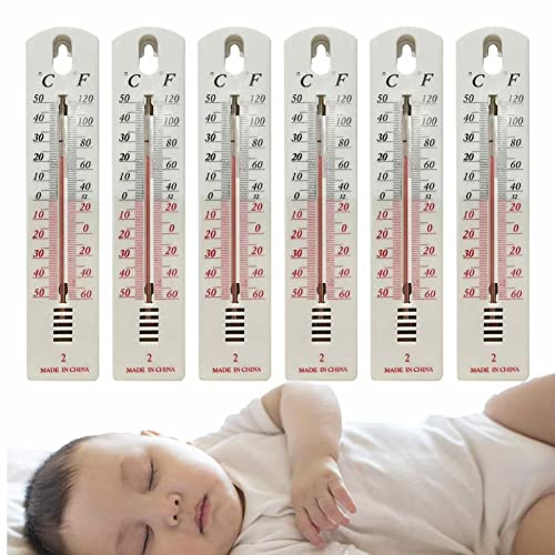 GIMOCOOL Lot de 6 thermomètres analogiques en Bois, thermomètres muraux pour intérieur ou extérieur, Maison, Bureau, Jardin