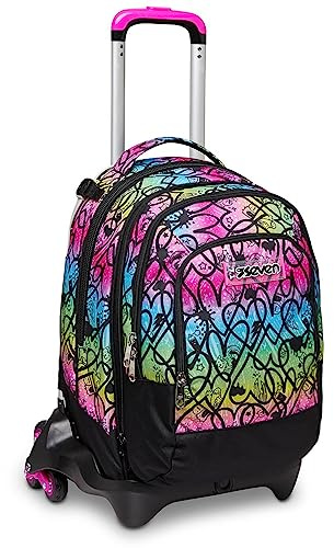 Seven Trolley Scuola JACK 3 RUOTE DETACH -COLOUR EXPRESSION, Multicolore -Zaino Uso 3in1 -Tasca frontale -CrossOver System -Tasca Porta Borraccia -Maxi ruote, Zaino Scuola, Trolley Viaggio Bambino