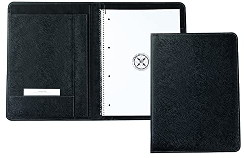 DELMON VARONE - Personalisierbare Schreibmappe inkl. Block DIN A4 (80 Blatt unliniert blanko) Softgrain Leder Schwarz - Echtleder Konferenz-Mappe - Business-Mappe mit Stiftschlaufe & Einsteckfach