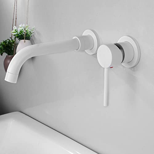 Wandmontierte Waschtischarmaturen, Waschbeckenarmaturen, heißer und kalter Wasserhahn, Einhandarmaturen für Badezimmer, Badewanne, Mischbatterie, Wasserhahn, Waschbecken, Mischbatterie, Weiß