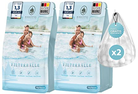 Birkental Pool Filterbälle mit Wäschenetz - langlebige Filterballs -Ersatz für Quarzsand, 50kg Filtersand- Filter Balls für Sandfilteranlage Poolzubehör Poolreiniger -auch Salzwasser geeignet (1400g)