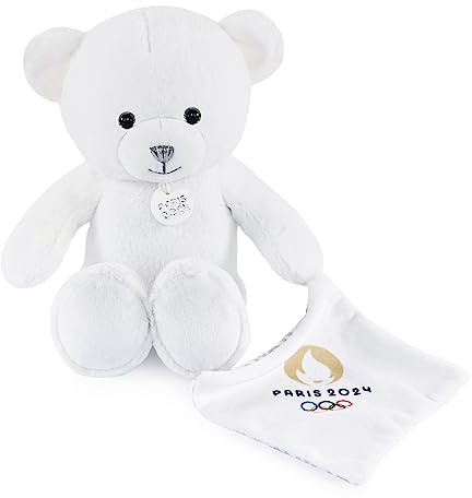 Doudou et Compagnie - Lizenz JO Paris 2024 Olympische und Paralympische Spiele 2024-Bär, JO2448, Weißer Bär, Kuscheltier, 25 cm