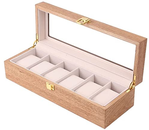 Uhrenkoffer Uhrenrolle Uhrenbox Uhrenschatulle Hölzerne Uhrenbox Case Organizer Uhrenhalter Für Uhren Männer Schmuck Organizer Box 6 Slots Holzbox Mit Klarglas Uhrenetui Uhren Aufbewahrungsbox ( Color