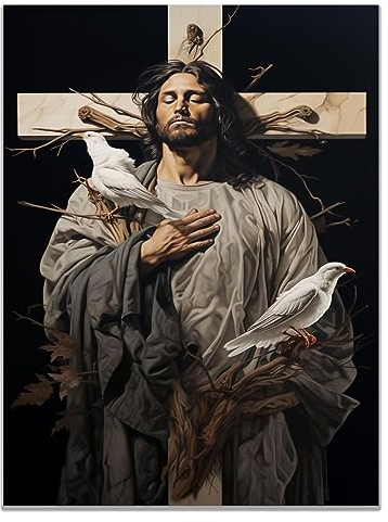 SHYAMIC Bilder Weihnachten Leinwandbild Kunstdruck, Jesus-Porträt Wandbild X-Mas Fenster Fotodruck Kunstdruck Leuchtbild, Weihnachten Winteridylle Effekt - 20x30cm Ungerahmt