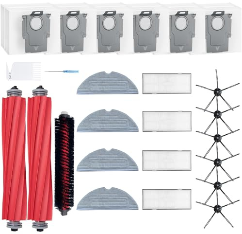 LOVECO Ersatzteile Set kompatibel mit Roborock S7 Max Ultra, S7 MaxV Ultra | 6 Staubbeutel, 2 Hauptbürste, 4 HEPA Filter, 6 Seitenbürsten, 4 Mopp Wischtücher, Roborock S7 Zubehör