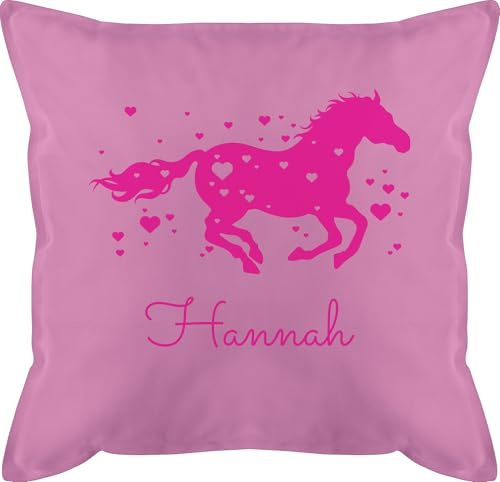 Kissen 50x50 - Pferd - Pferde Geschenk Mädchen - 50 x 50 cm - Pink - pferdekissen Horse schmusekissen Reiter zierkissen personalisiertes personalisierte pferdeliebhaber Name pferdemotiv