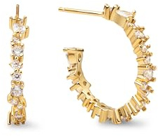 SINGULARU - Pendientes Aro Estellar White. Plata de Ley 925 con Baño en Oro de 18Kt y Circonitas. Cierre Tuerca a Presión. Joyas para Mujer