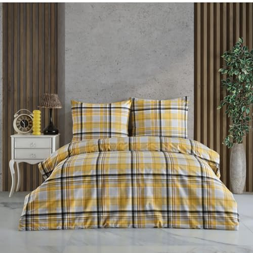Home Sense Bettwäsche Bettgarnitur Set Baumwolle mit Reißverschluss, atmungsaktiv, weich, Luxuriös Bettdeckenbezug Bettwäsche 200x220 cm + 2 Stück 80x80 cm Kissenbezug Oeko-TEX Zertifikat, Milano Gelb