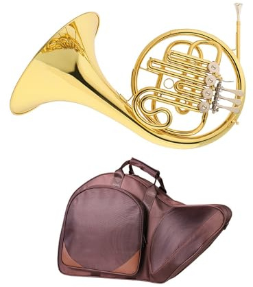 Waldhorn für Anfänger Messingkorpus, Vergoldet, 4 Tasten, Einreihiges Waldhorninstrument, Integriertes B-Waldhorn Mit Koffer