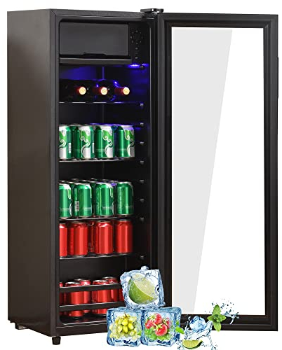 DRIXNO 128LMini-Kühlschrank,8L-Gefrierschrank+120L-Kühlschrank,fasst 94 Dosen Limonade, Wasser, Bier oder Wein. Geräuscharmer Betrieb,Kompressorkühlsystem, energieeffizient,verstellbare Einlegeböden