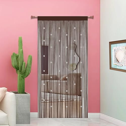 Perlenvorhang Für Türen Fliegenvorhang Insektenschutz Fliegentürvorhang Dekorative Gardine Balkontür Türvorhang Fliegen Vorhang Terrasse Türvorhänge Terrassentür Fadenvorhang (Kaffee 90x200cm)