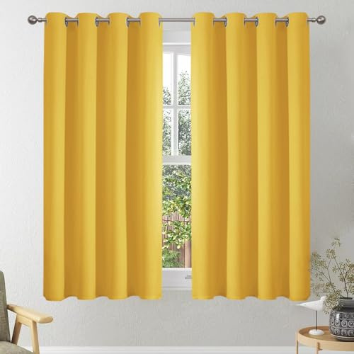 VEHEDE Rideaux occultants courts pour petite fenêtre, pour sous-sol, avec œillets, rideau thermique isolé pour café, rideaux doux pour chambre à coucher, rideaux et tentures pour salon, 116,8 x 114 cm