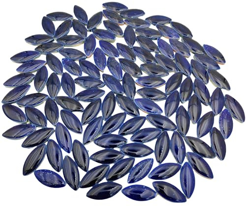 500 g Keramik-Blütenblatt-Mosaikfliesen für Bastelarbeiten, 33,8 mm x 14,8 mm, Weidenblätter, Mosaikfliesenstücke für Mosaikherstellung, Kunstprojekte, Heim- und Outdoor-Dekoration (dunkelblau)