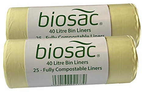 BioSac 40 Litre (40L) x 50 Bags (2 roll pack) - Extra thick Compostable and Biodegradable Kitchen Food Waste Bio/Compost Caddy Bin Liners - Certified EN13432
