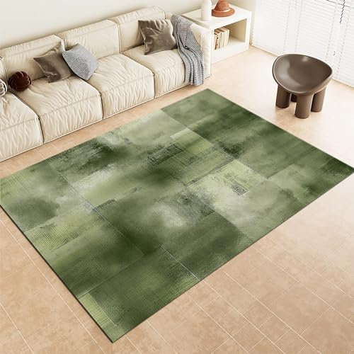 Retro Home Waschbarer Teppich, Grün Grau Militär Thema Kurzflor Teppich - Weich rutschfest Teppiche Pflegeleichte für Wohnzimmer Schlafzimmer Esszimmer 120 x 170 cm