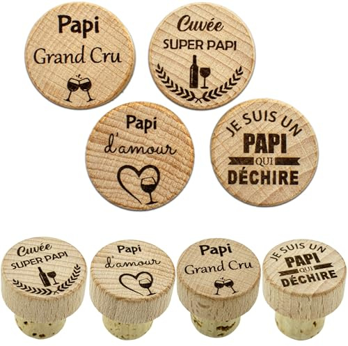 Ernestine - Lot de 4 Bouchons Papi fête des Grands pères - Cadeau fête Papy - idée papis - Cadeaux Bouteille Bouchon à vin - Bouchon personnalisé - idée Homme Anniversaire Accessoire vin