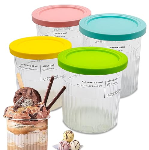 Eyksta 4 Piezas Recipientes para Helados, Tapa Recambio Heladera Ninja Creamy para NC500 NC501, Copas para helado, sin BPA 24 oz