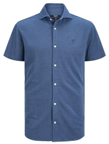 JACK & JONES Men's Jprblalance Pique S/S Shirt SMU, Chambray Blue, M