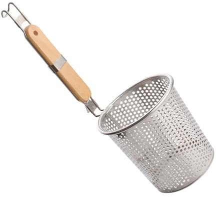 PRETYZOOM Colador De Cocina Acero Inoxidable Con Mango De Madera Para Pasta y Albóndigas Cesta Fina De Malla Con Gancho Para Escurrir y Freír Colador Araña Ligero y Resistente