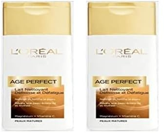 L'Oréal Paris - Lait Démaquillant Énergisant pour Visage & Yeux - Nettoyant, Défroissant et Défatiguant - Enrichi en Calcium & en Vitamine C - Peaux Matures - Age Perfect - 200 mL (Lot de 2)