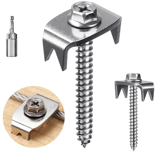 SELEWARE 200 Pcs Stainless Steel Fence Staples Fence Nails for Softwood Reusable Fence Nails for Wire Mesh & Woven Fencing, Fence Fasteners with Wire Fixer, Easy Install & Remove with Power Drill