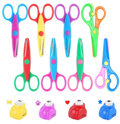 UCEC Ciseaux Enfant Set, Ciseaux Crantés, Contient 6 Ciseaux Zigzag, 4 Sécurisés Enfants, 4 Mini Perforatrices à Papier, Ciseaux Enfants 3 Ans, Ciseaux Crantés pour DIY, scrapbook