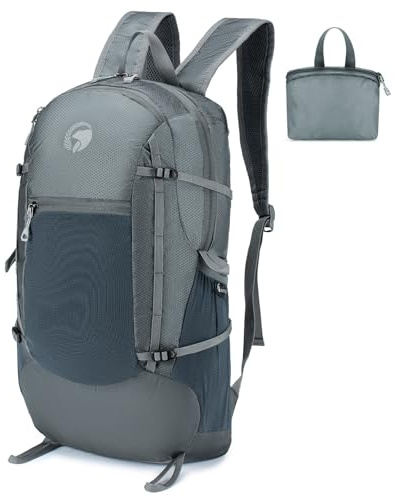 BAGROUPS Vikbar lätt sportryggsäck män vattentät ryggsäck vandringsryggsäck reseryggsäck för bergsklättring, klättring, skidåkning, camping, GRÅ, 46 x 30 x 10 cm, Reseryggsäckar