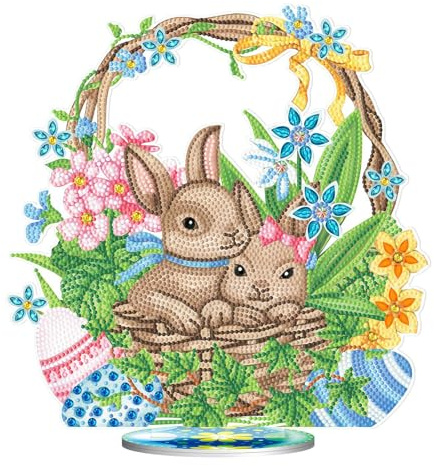 HPiano Diamond Painting Ostern,Diamond Painting Frühling,DIY Ostern Kaninchen Strass Diamant Malerei,Ostern Diamond Painting 5D Kits,Diamant Painting Kaninchen für Kinder Kunst Handwerk Geschenk