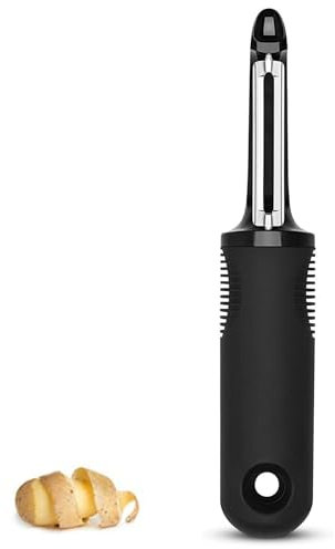 Potato Peeler by Vegetable Peeler Julienne Black None Slip Grip Handle Sharp Stainless Steel Blades with Safe Swivel Cutters Kitchen Utensils Gadgets - Potatoes Veg Peelers