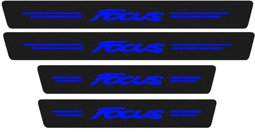 Symilov Pegatina para Umbral de Coche para Fo-rd Focus,4 Piezas Película Protectora Estribos Fibra Carbono Autoadhesivo Puerta Guardias del Borde Decoración Accesorios,Blue