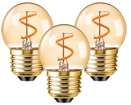 KINGYEENUO Vintage E27 Ampoule LED 1,5 W, G40 Amber Night Ampoules Dimmables, Edison Vis LED à Filament, Blanc Chaud 2200K, Equivalent 15 W, Ampoules Décoratives à Boule de Golf, Lot de 3