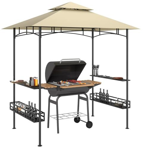 Outsunny padiglione per barbecue 240 x 150 x 257 cm padiglione da giardino ignifugo e impermeabile con doppio tetto, rastrelliere laterali, pergolato da giardino con protezione UV, padiglione per