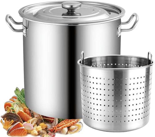 Casserole de Cuisine en Acier Inoxydable avec Panier-Filtre, pour Faire bouillir des écrevisses, de la Dinde, du Crabe, des Fruits de mer, pour Homard, crevettes, 30 x 30 cm